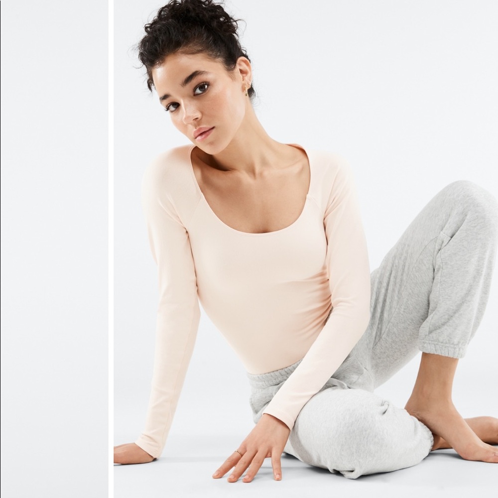 Fabletics Cream Nude Long Sleeve Bodysuit